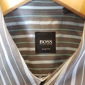 Hugo Boss Slim Gray Blue Stripe Button Down Shirt